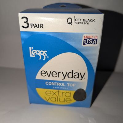 L'eggs Everyday 3-Pair Control Top Off Black Sheer Toe Pantyhose Q (Large) 14799